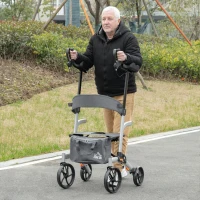HOMCOM Aluminum Rollator Walker for Seniors and Adults with 10'' Wheels, Adjustable Handle and Removable Storage Bag, Silver(m-2)