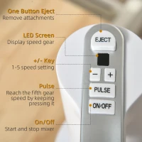 HOMCOM 5-in-1 Electric Hand Mixer, Handheld Mixer with Measuring Cup, 300W Immersion Blender with 5+1P Speeds, Dough Hooks, Chopper, Whisk and Mixers for Meat, Fruit, Mashed Potato and Milkshake(m-4)