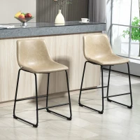 HOMCOM Counter Height Bar Stools Set of 2, Vintage PU Leather Bar Chairs, Kitchen Stool with Footrest, Beige(m-8)