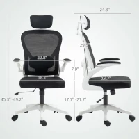 HOMCOM Mesh Office Chair, Ergonomic Desk Chair with Flip-up Armrest, Rotatable Headrest, Adjustable Lumbar Support, Black(m-3)