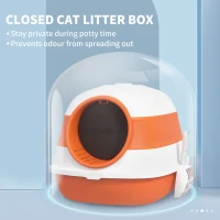 PawHut Cat Litter Box with Lid, Covered Litter Box w/ High Sides, Orange(m-9)