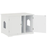 PawHut Modern Cat Litter Box Enclosure with Adjustable Partition for Customizable Space, Cat Washroom End Table for Indoor Cats with Hidden Storage Cabinet Space, White(m-1)