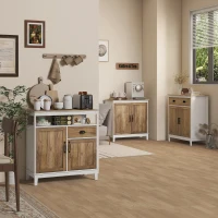 HOMCOM Farmhouse Sideboard, Storage Cabinet with 2 Doors and Shelves Kitchen, Living room, 30.9" x 15.4" x 30.9", Dark Oak(m-1)