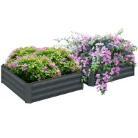 Outsunny Set of 2 Raised Garden Bed, Steel Elevated Planter Box for Flowers, Herbs, Succulents, 39"x39"x12", Dark Grey(m-2)