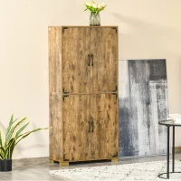 HOMCOM Industrial Kitchen Pantry Cabinet with 4 Doors and Storage Shelves, Freestanding Storage Cabinet, Rustic Wood(m-2)