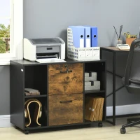 Vinsetto Lateral Filing Cabinet with Wheels and Lockable Drawer, File Cabinet, Mobile Printer Stand with Open Shelves for Letter and A4 Size Documents, Rustic Brown(m-1)