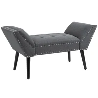 HOMCOM Modern Button Tufted Sitting Bench, Accent Fabric Upholstered Ottoman for Bedroom or Living Room, Charcoal Grey(m-11)