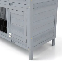 PawHut 2 Tier Wooden Rabbit Hutch Bunny Pet House Wooden Coop Run, Grey(m-9)