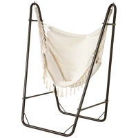 Outsunny Hammock Chair with U Shape Stand, Hammock Swing Chair with A Side Pocket, Brown & Cream White(m-1)