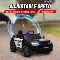 Qaba 12V Kids Electric Police Car w/ Remote Control, Spring Suspension, Transport Wheel, Siren, Music, Light, Horn, Black(m-4)