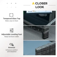 Outsunny 4 Pieces Patio Furniture Set with Cushions, Outdoor PE Rattan Wicker Conversation Garden Sofa Set with 2-Seater Chairs & Glass Coffee Table, Grey(m-6)