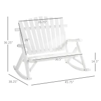 Outsunny Outdoor Wooden Rocking Chair, Double-Person Adirondack Rocking Patio Chair with Rustic High Back, Slatted Seat and Backrest for Indoor, Backyard, Garden, White(m-3)