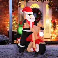 HOMCOM 6' Christmas Inflatable Santa Claus Riding A Motorcycle with Toy Bag, Outdoor Blow-Up Yard Decoration with LED Lights Display(m-10)