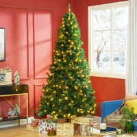 HOMCOM 7.5 FT Tall PreLit Artificial Christmas Tree with Realistic Branches, 500 Warm White LED Lights and 1346 Tips, Green(m-10)