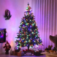 HOMCOM 7 Foot Prelit Artificial Christmas Tree with Dual Colour LED Light, Hinged Xmas Tree for Home Office Holiday(m-8)