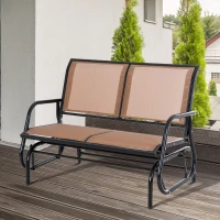 Outsunny 2 Person Steel and Mesh Fabric Sling Weather Resistant Outdoor Patio Glider Double Swing Chair - Brown(m-2)