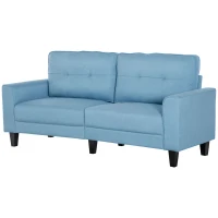 HOMCOM 3-Seater Sofa, Mid-Century Linen Couch with Upholstered Seat, Button-Tufted Back Cushion and Rubber Wood Legs for Living Room, Bedroom, Blue(m-11)