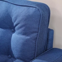 HOMCOM Mid-Century Sofa, Couch with Button-Tufted Back Cushion, Velvet Feel Fabric Upholstery, 2 Cylindrical Pillows and Rubber Wood Legs for Living Room, Dark Blue(m-9)