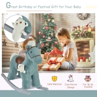 Qaba Kids Rocking Horse Plush Animal on Wooden Rockers with Sounds, Wooden Base and Bear Toy Baby Rocking Chair Blue(m-5)