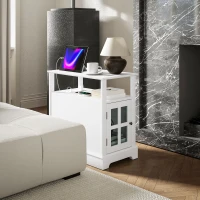 HOMCOM Narrow Side Table End Table with Charging Station, USB Ports, Modern End Table with Storage for Living Room, White(m-8)