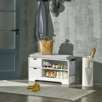 HOMCOM Upholstered Shoe Storage Bench w/ Seat, Entrance Bench w/ Drawer Open Shelves and Pocket for Hallway, White(m-7)