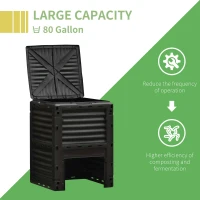Outsunny Garden Compost Bin 80 Gallon Outdoor Large Capacity Composter Fast Create Fertile Soil Aerating Box, Easy Assembly, Black(m-5)