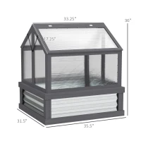 Outsunny Raised Garden Flower Bed Kit with Greenhouse, Wooden Cold Frame Planter, 35.5" x 31.5" x 36", Gray(m-3)