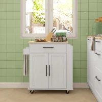 HOMCOM Rolling Island with Wheels for Kitchen, Kitchen Island on Rollers with Power Outlets, Drawer and Doors(m-8)