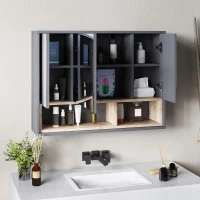 HOMCOM Wall Mounted Bathroom Medicine Cabinet with Mirror and Shelves, Grey(m-9)