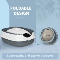 PawHut Foldable Large Cat Litter Box with Lid, Covered Kitten Litter Box w/ Automatic Cat Litter-Proof Sides, Deodorization, Easy to Clean, White and Grey(m-7)