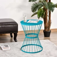 Outsunny 16" Steel Patio Side Table, Garden End Table with Hourglass Design, Accent Table for Outdoor and Indoor Use, Blue(m-7)