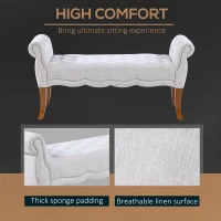 HOMCOM Traditional Style End of Bed Bench, Upholstered Entryway Bench with Button Tufted and Rounded Arm, Light Gray(m-5)