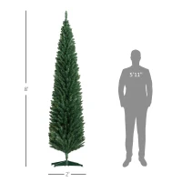 HOMCOM 8ft Unlit Pencil Artificial Christmas Tree with Realistic Branches and 618 Tips, Plastic Base, Green(m-3)