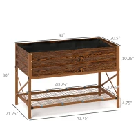 Outsunny Galvanized Raised Garden Bed, Metal Planter Box with Legs, Storage Shelf and Bed Liner, Dark Brown(m-3)