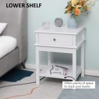 HOMCOM Modern Nightstand, Accent End Side Table with Drawer and Storage Shelf, Bedside Table for Bedroom, White(m-6)