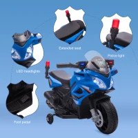 Aosom 6V Kids Motorcycle Police Electric Ride-On Dirt Bike Off-road Street Bike Battery Powered Rechargeable Horn Headlights Training Wheels Realistic Sounds for Girls and Boys 18 - 36 months Blue(m-5)