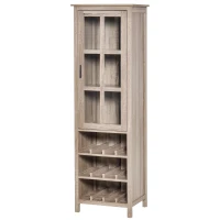 HOMCOM Tall Wine Cabinet, Bar Display Cupboard with 12-Bottle Wine Rack, Glass Door and 3 Storage Compartment for Living Room, Home Bar, Dining Room, Grey Oak(m-11)