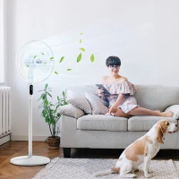 HOMCOM Floor Standing Fan with Remote Control, Oscillating, LED Screen, Stand Up Cooling Fan, Tall Pedestal Electric Fan for Home Bedroom, White(m-8)