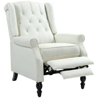 HOMCOM Wingback Reclining Chair with Footrest, Button Tufted Recliner Chair with Rolled Armrests for Living Room, Cream White(m-2)