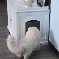 PawHut 37.5" Wooden Covered Mess Free Cat Litter Box End Table Hideaway Cabinet with Storage for Accessories, White(m-9)