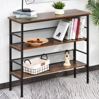 HOMCOM 3 Tier Bookshelf Industrial Display Rack, 39 Inch Wood Metal Bookcase with Adjustable Feet for Living Room, Balcony, Kitchen, Brown(m-9)