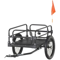 Aosom Bike Trailer, Bicycle Cargo Carrier with Suspension, Triple Safety Features, 16" Wheels, Hitch, Steel Frame, Black(m-2)