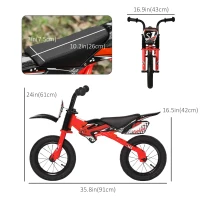 Qaba 12" Kids Balance Bike, No Pedal Training Bicycle, Motorbike Look, Steel Frame, with Air Filled Tires, Handlebar, PU Seat, for 3-6 Years Old, Red(m-3)