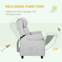 Qaba Kids Recliner Chair Children Sofa Angle Adjustable Single Lounger Armchair Gaming Chair with Footrest 2 Side Pockets for 3-5 Years, Light Grey(m-5)