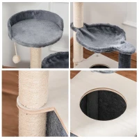 PawHut Cat Tree, Multi-Level Cat Tower with Cat Scratching Post, Perch, Cat Condo, Hammock, Hanging Toy Ball, Grey(m-9)