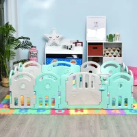 Qaba Baby Enclosure, 14 Panels Baby Playpen Baby Play Yard, Indoor & Outdoor Kids Activity Center, Green(m-8)
