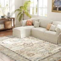HOMCOM 9x12 Area Rug, Indoor Boho Machine Washable Carpet for Living Room, Bedroom, Dining Room, Kitchen, Blue(m-1)