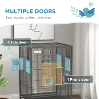 Pawhut Metal Bird Cage with Stand for Parrots, Lovebirds, Finches, Gray(m-4)