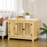 PawHut Wooden Dog Crate, Indoor Dog Kennels with Cushion Drawer Bowl Storage for Small Dogs, 37.5" x 23" x 27.5", Natural(m-10)