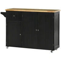 HOMCOM Rolling Kitchen Island with Storage, Utility Kitchen Island Cart with Drawer, Cabinets, Towel Rack and Rubber Wood Top(m-2)